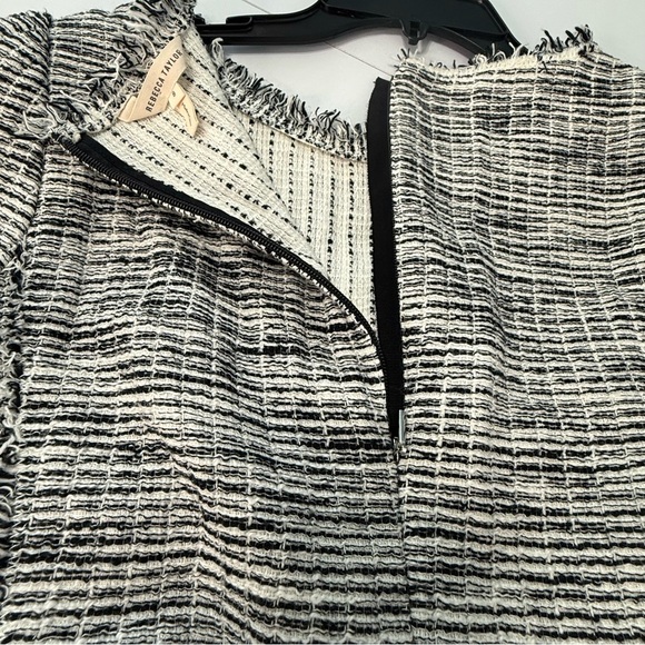 Rebecca Taylor Boucle Tweed Top 3/4 Sleeves Black White Cotton Blend Size 8 - Picture 5 of 15
